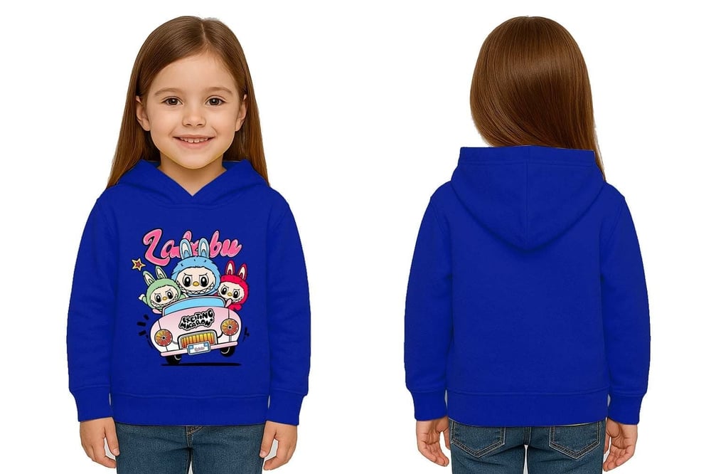 Unisex Labubu Baskılı Çocuk Swaetshirt Kapüşonlu 3 İplik Şardonlu