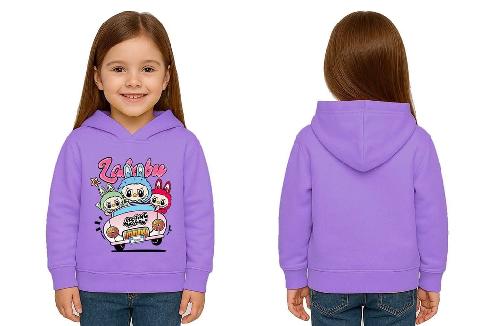 Unisex Labubu Baskılı Çocuk Swaetshirt Kapüşonlu 3 İplik Şardonlu