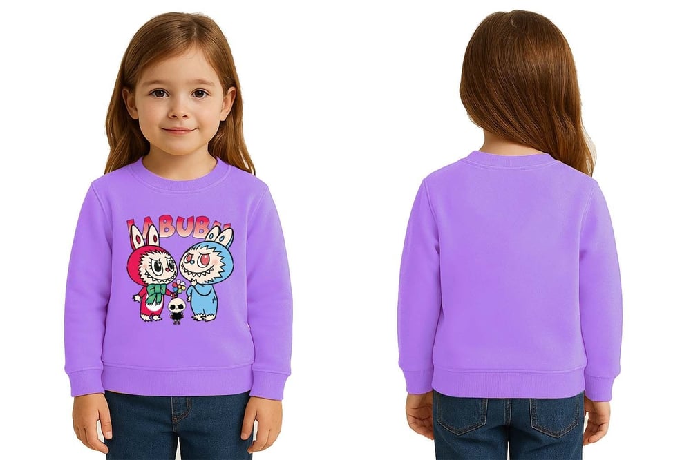 Unisex Labubu Baskılı Çocuk Swaetshirt 3 İplik Şardonlu