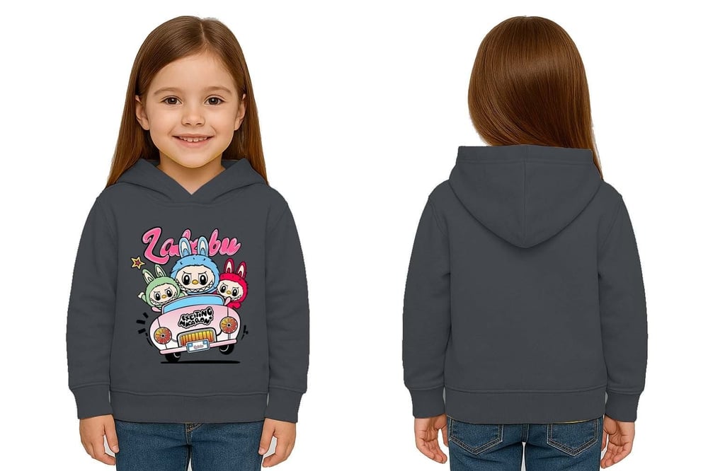 Unisex Labubu Baskılı Çocuk Swaetshirt Kapüşonlu 3 İplik Şardonlu