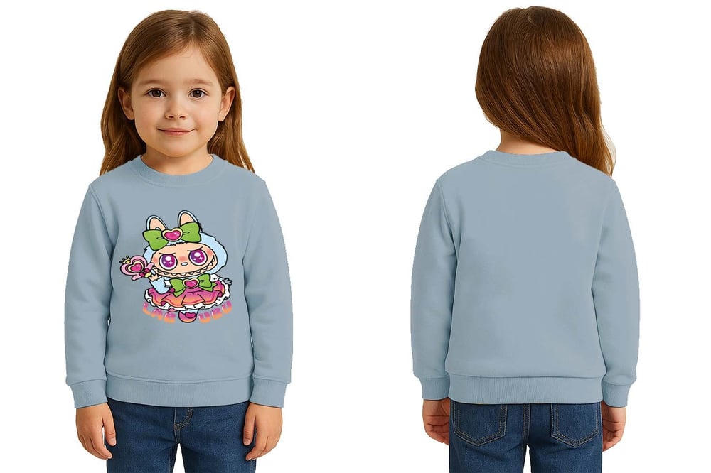 Unisex Labubu Baskılı Çocuk Swaetshirt 3 İplik Şardonlu