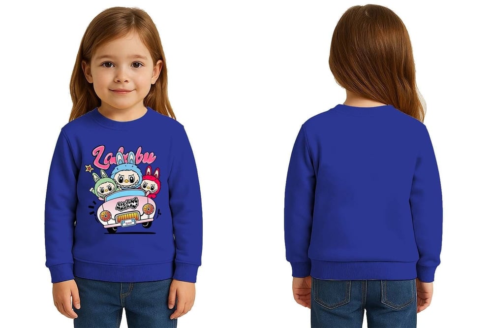 Unisex Labubu Baskılı Çocuk Swaetshirt 3 İplik Şardonlu
