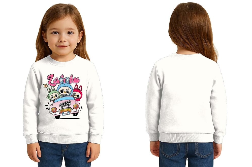 Unisex Labubu Baskılı Çocuk Swaetshirt 3 İplik Şardonlu