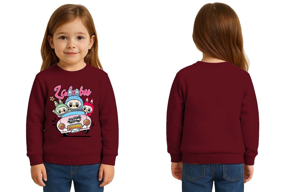 Unisex Labubu Baskılı Çocuk Swaetshirt 3 İplik Şardonlu
