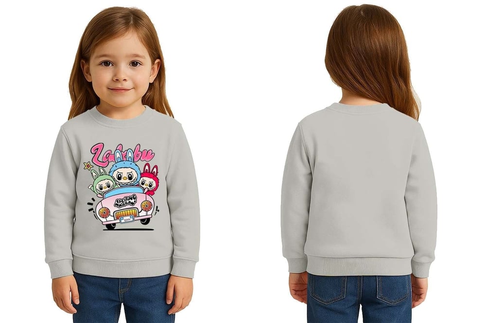 Unisex Labubu Baskılı Çocuk Swaetshirt 3 İplik Şardonlu