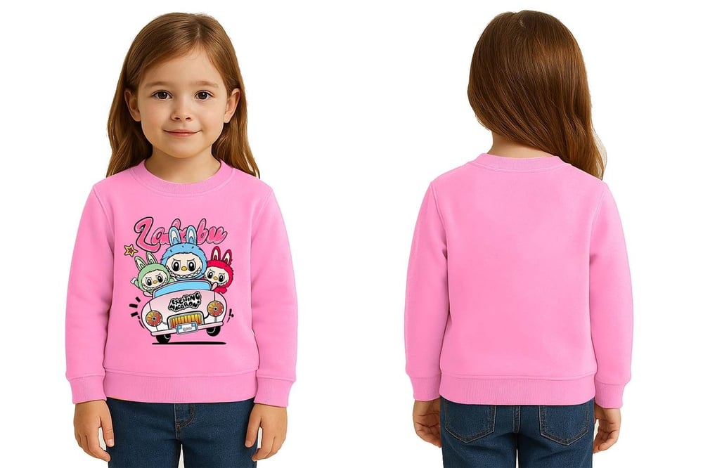 Unisex Labubu Baskılı Çocuk Swaetshirt 3 İplik Şardonlu