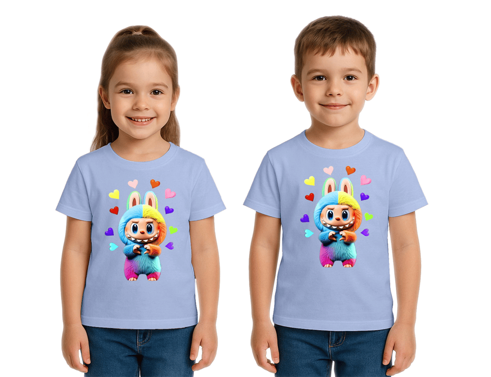 Unisex Labubu Baskılı Çocuk Tişört pamuklu penye kumaş