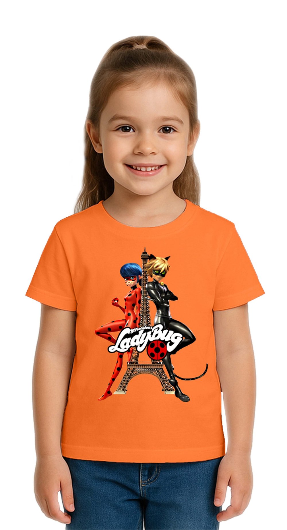Unisex Ladybug baskılı Çocuk Tişört pamuklu penye kumaş