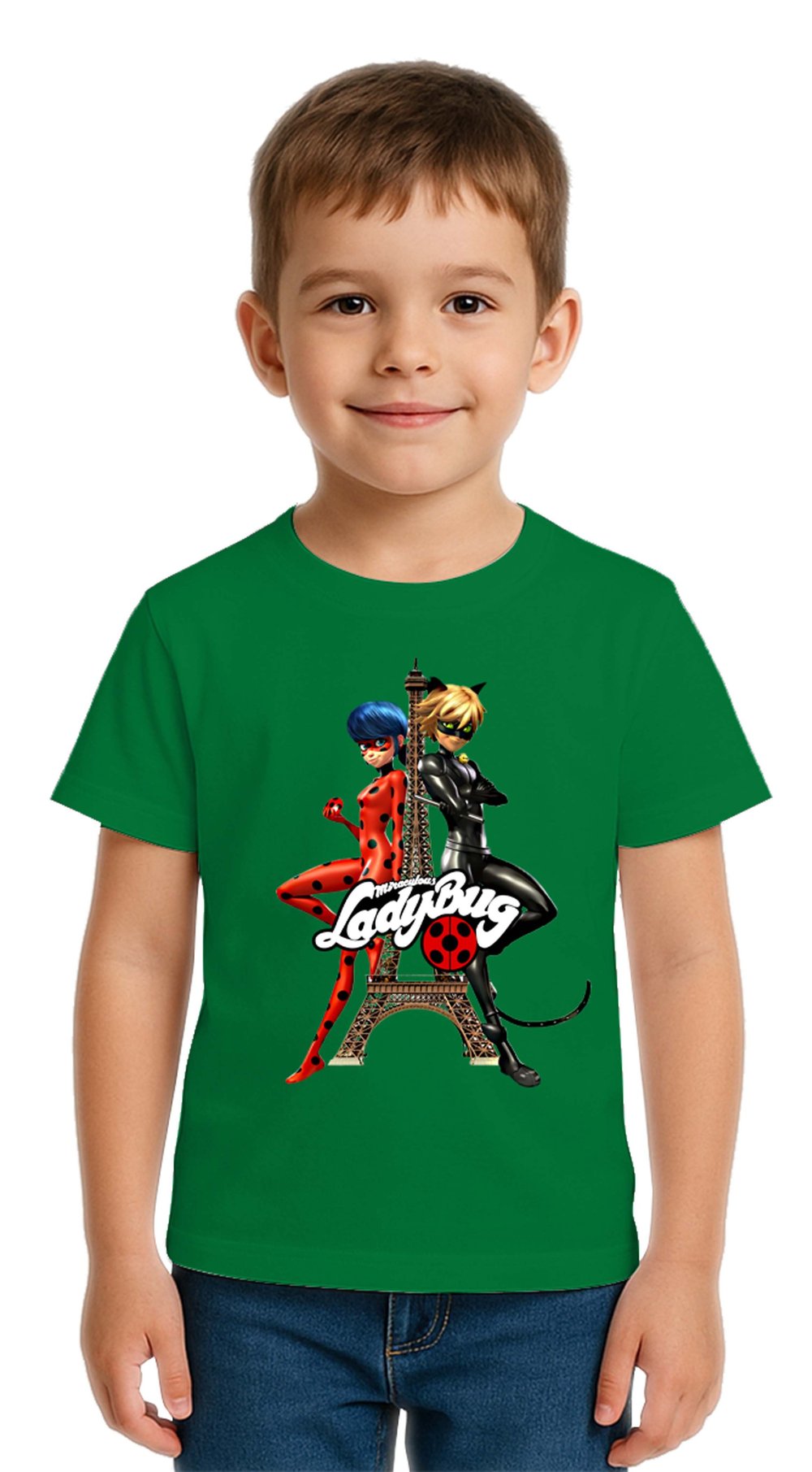 Unisex Ladybug baskılı Çocuk Tişört pamuklu penye kumaş