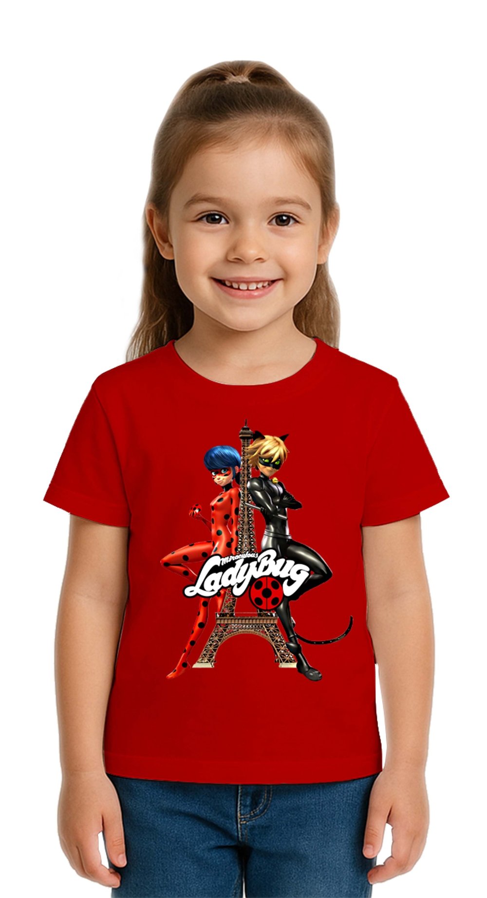 Unisex Ladybug baskılı Çocuk Tişört pamuklu penye kumaş
