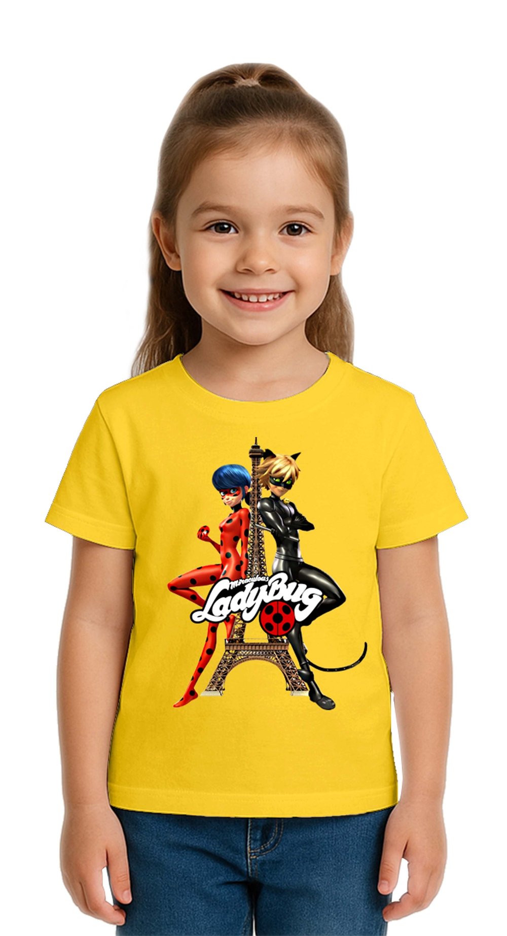 Unisex Ladybug baskılı Çocuk Tişört pamuklu penye kumaş