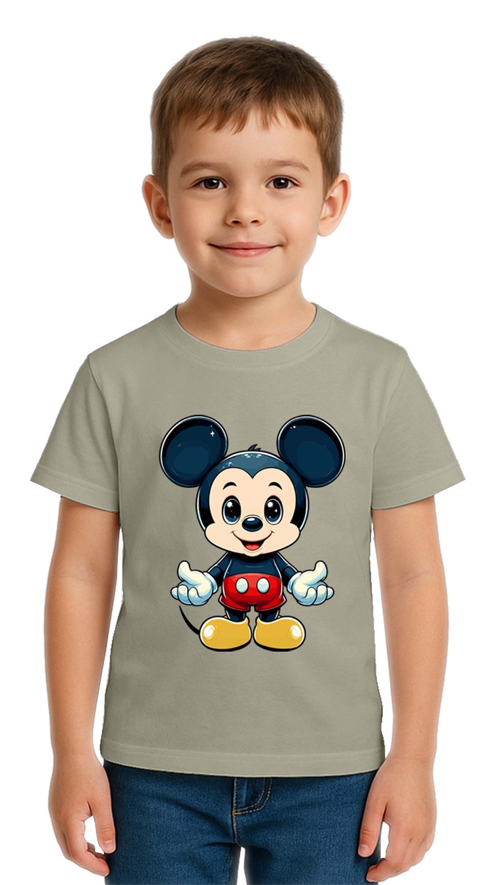 Unisex Mıckey Mouse Baskılı Çocuk Tişört pamuklu penye kumaş