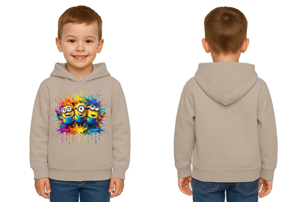 Unisex mınıons Baskılı Çocuk Swaetshirt  Baskılı Kapüşonlu 3 İplik Şardonlu