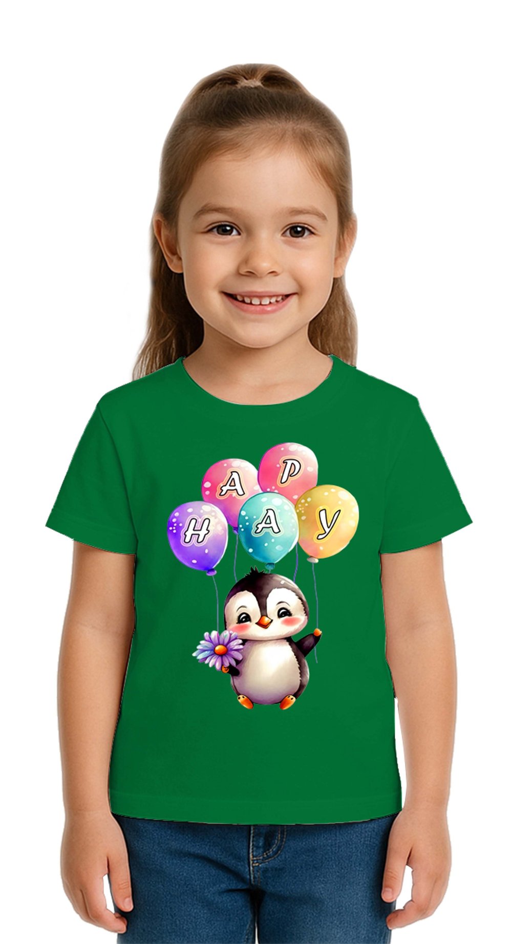 Unisex Penguen Penguin Baskılı Çocuk Tişört pamuklu penye kumaş