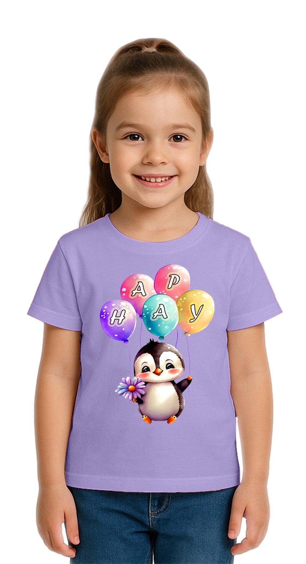 Unisex Penguen Penguin Baskılı Çocuk Tişört pamuklu penye kumaş