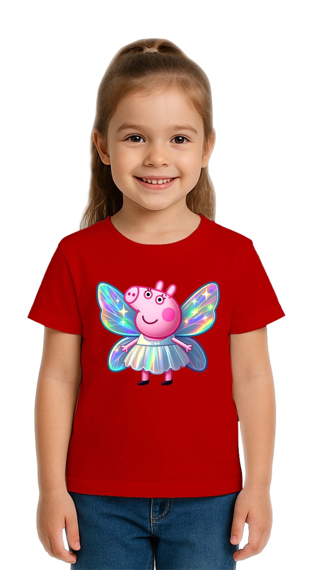 Unisex Peppa Pig baskılı Çocuk Tişört pamuklu penye kumaş