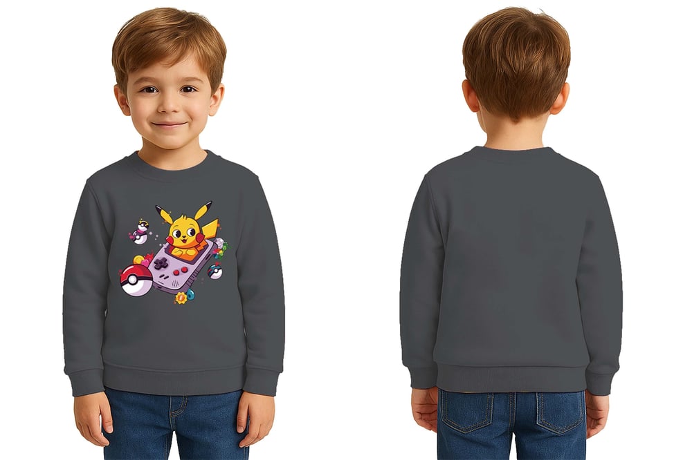 Unisex Pikaçu Baskılı Çocuk Swaetshirt 3 İplik Şardonlu