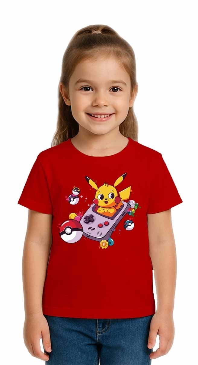 Unisex Pikaçu Baskılı Çocuk Tişört pamuklu penye kumaş