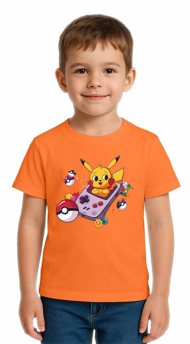 Unisex Pikaçu Baskılı Çocuk Tişört pamuklu penye kumaş