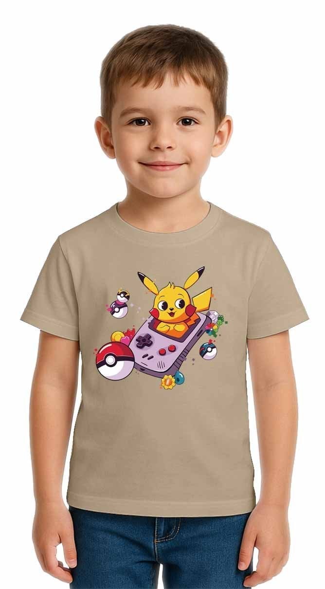 Unisex Pikaçu Baskılı Çocuk Tişört pamuklu penye kumaş