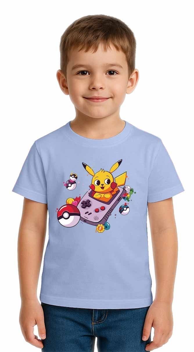 Unisex Pikaçu Baskılı Çocuk Tişört pamuklu penye kumaş