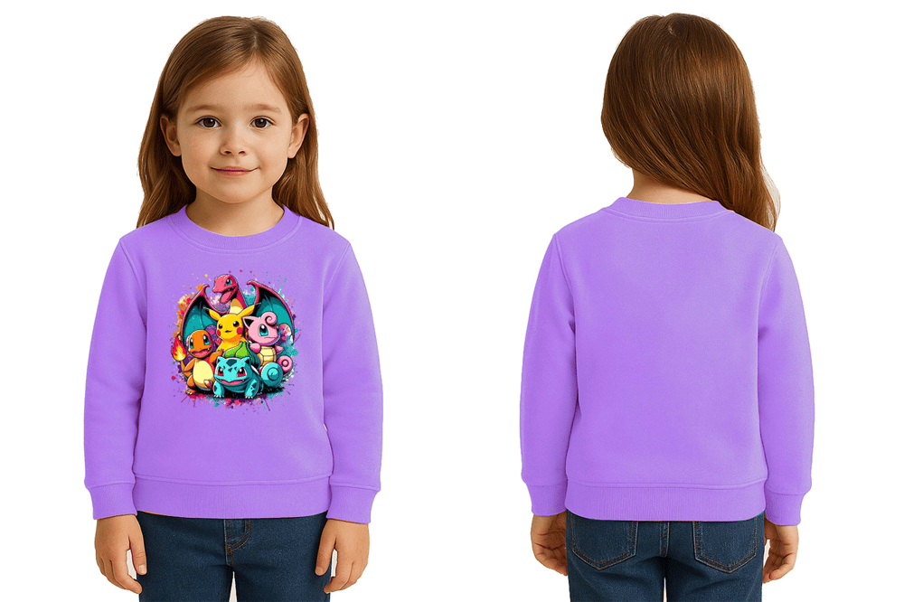 Unisex Pokemon Baskılı Çocuk Swaetshirt 3 İplik Şardonlu