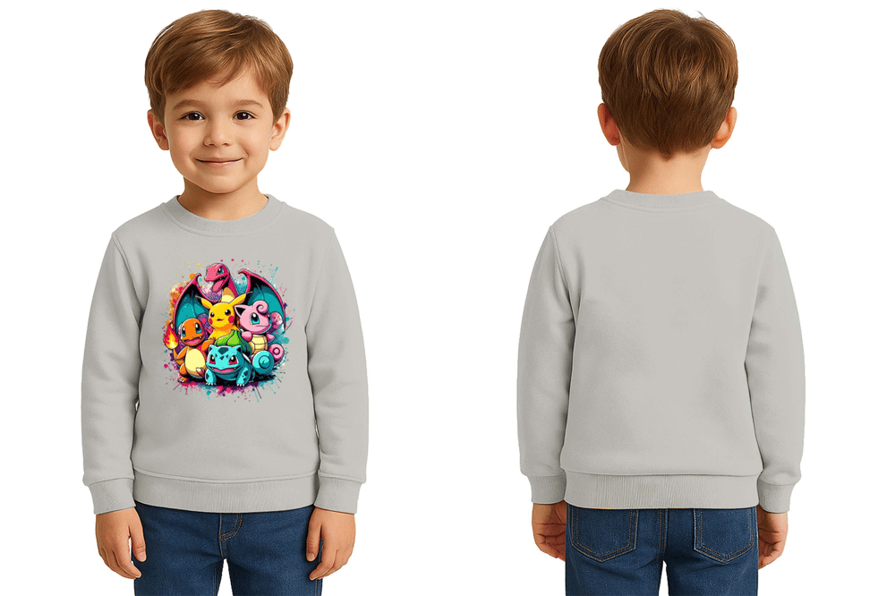 Unisex Pokemon Baskılı Çocuk Swaetshirt 3 İplik Şardonlu