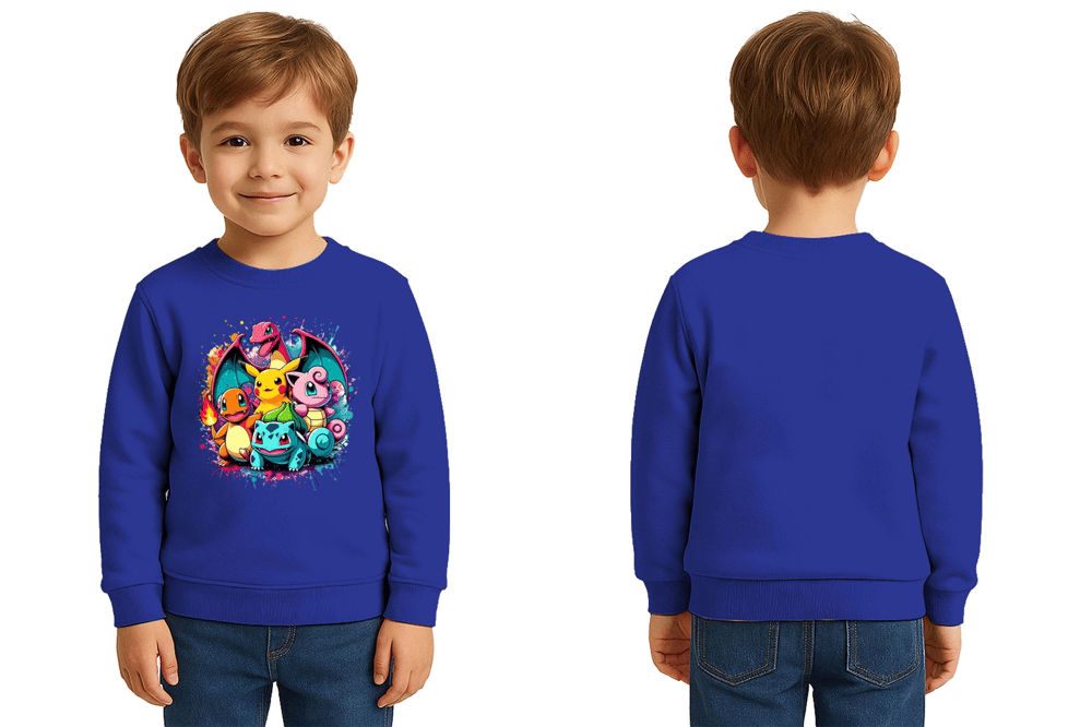 Unisex Pokemon Baskılı Çocuk Swaetshirt 3 İplik Şardonlu