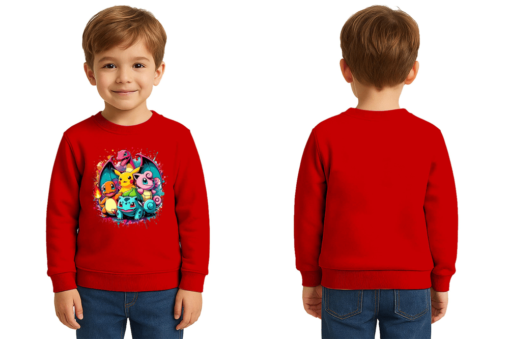 Unisex Pokemon Baskılı Çocuk Swaetshirt 3 İplik Şardonlu
