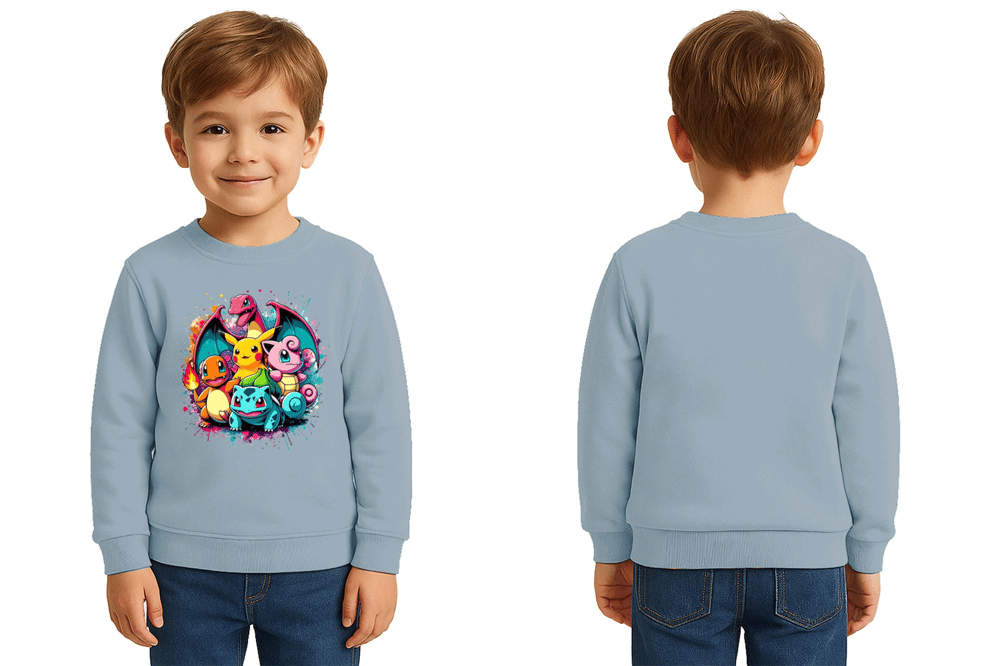 Unisex Pokemon Baskılı Çocuk Swaetshirt 3 İplik Şardonlu