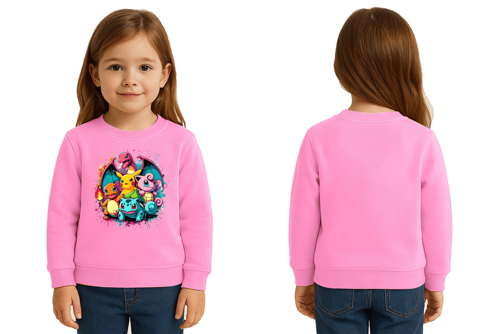 Unisex Pokemon Baskılı Çocuk Swaetshirt 3 İplik Şardonlu