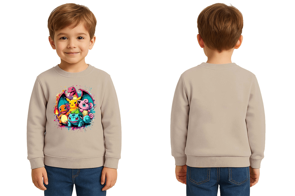 Unisex Pokemon Baskılı Çocuk Swaetshirt 3 İplik Şardonlu
