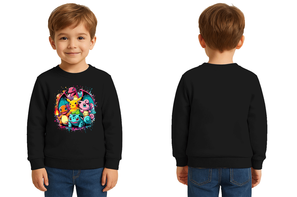 Unisex Pokemon Baskılı Çocuk Swaetshirt 3 İplik Şardonlu