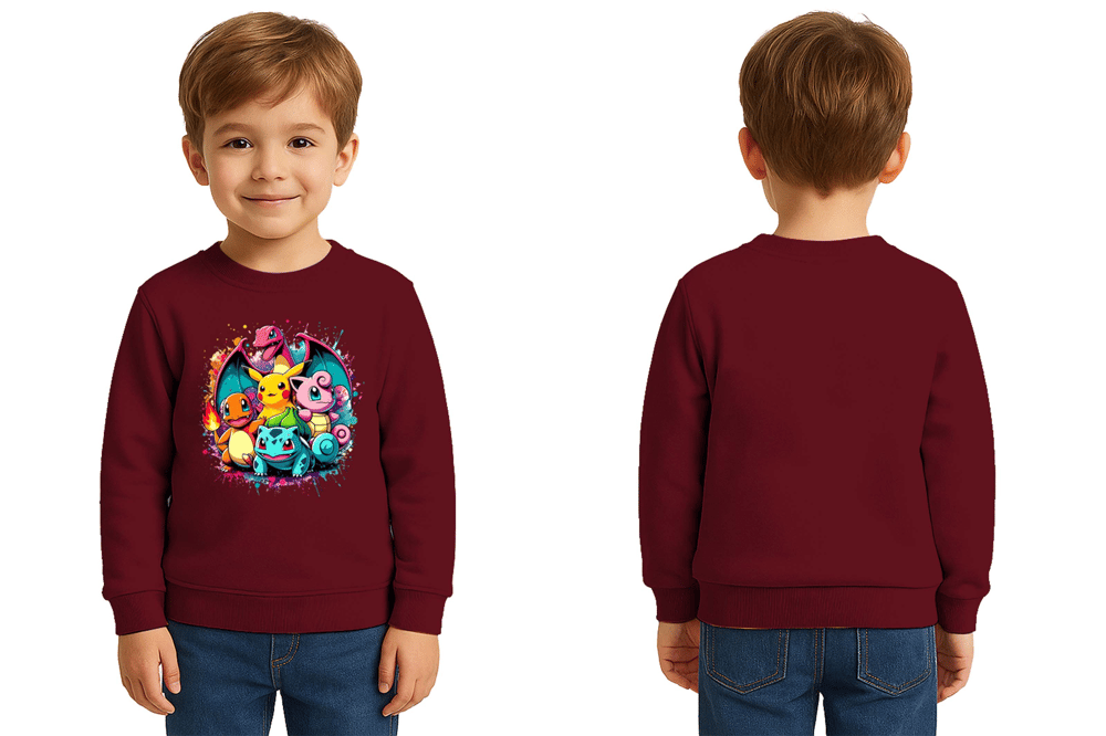 Unisex Pokemon Baskılı Çocuk Swaetshirt 3 İplik Şardonlu