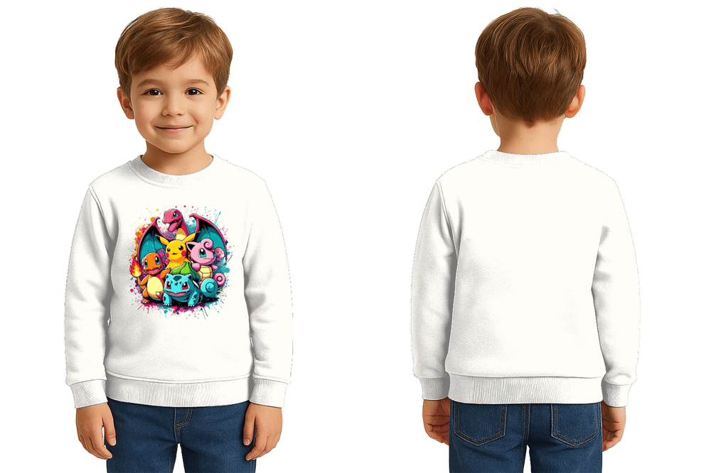 Unisex Pokemon Baskılı Çocuk Swaetshirt 3 İplik Şardonlu
