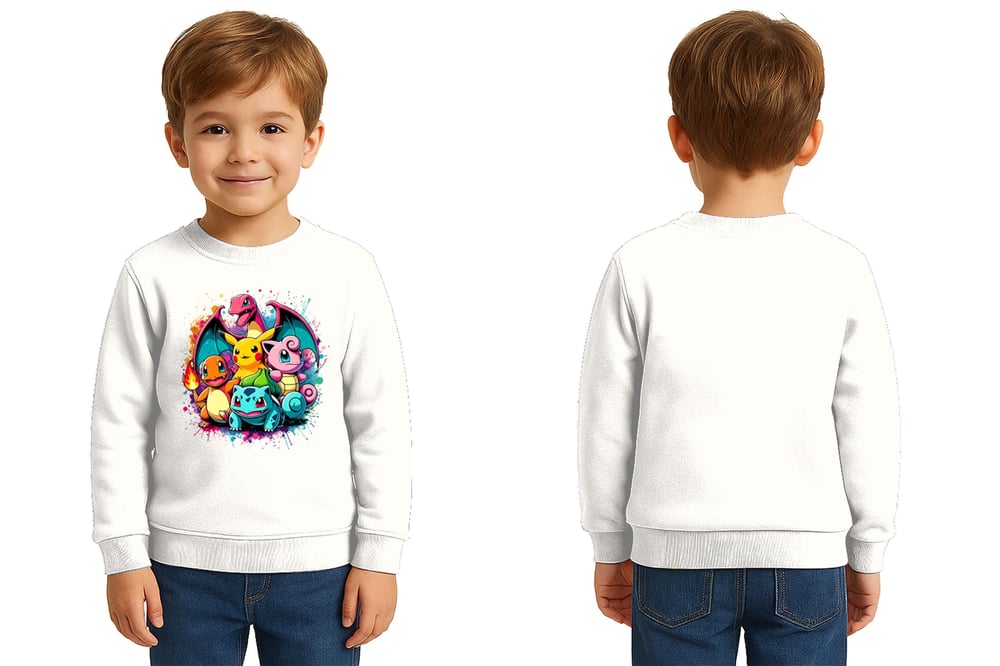 Unisex Pokemon Baskılı Çocuk Swaetshirt 3 İplik Şardonlu