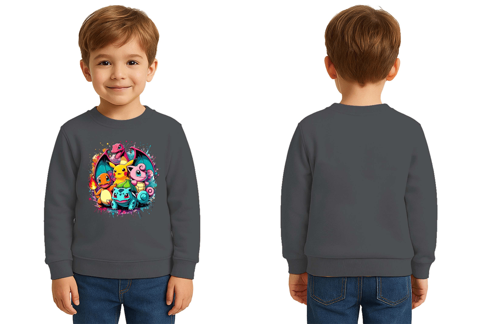 Unisex Pokemon Baskılı Çocuk Swaetshirt 3 İplik Şardonlu