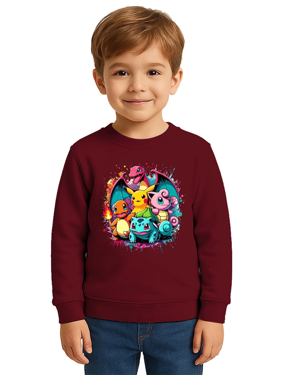 Unisex Pokemon Baskılı Çocuk Swaetshirt 3 İplik Şardonlu