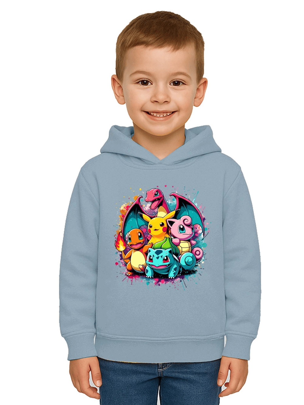 Unisex Pokemon Baskılı Çocuk Swaetshirt 3 İplik Şardonlu