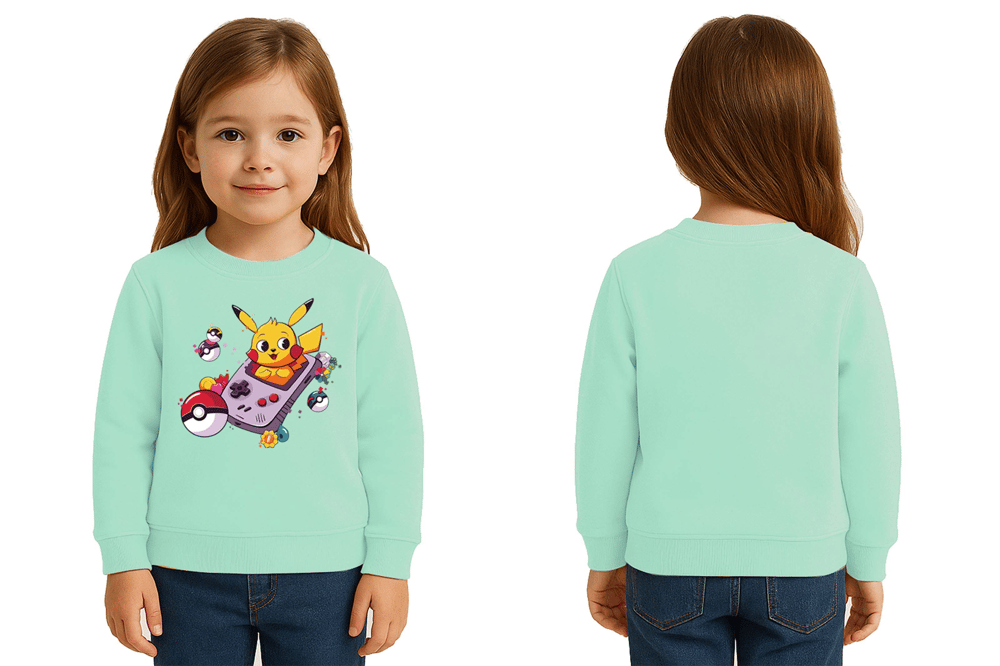 Unisex Pokemon Baskılı Çocuk Swaetshirt 3 İplik Şardonlu