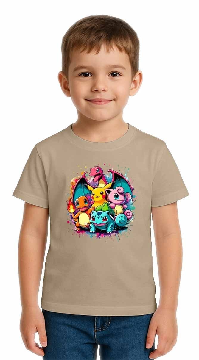 Unisex Pokemon Baskılı Çocuk Tişört pamuklu penye kumaş