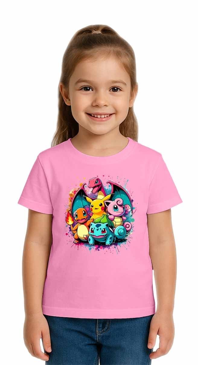 Unisex Pokemon Baskılı Çocuk Tişört pamuklu penye kumaş