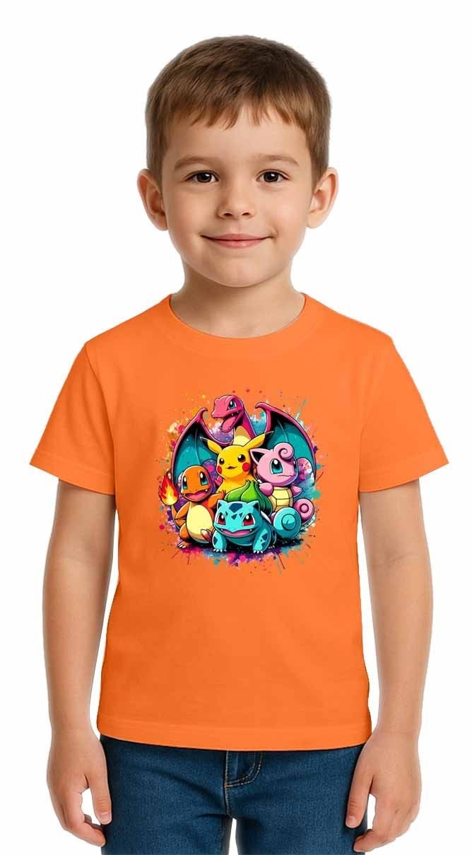 Unisex Pokemon Baskılı Çocuk Tişört pamuklu penye kumaş