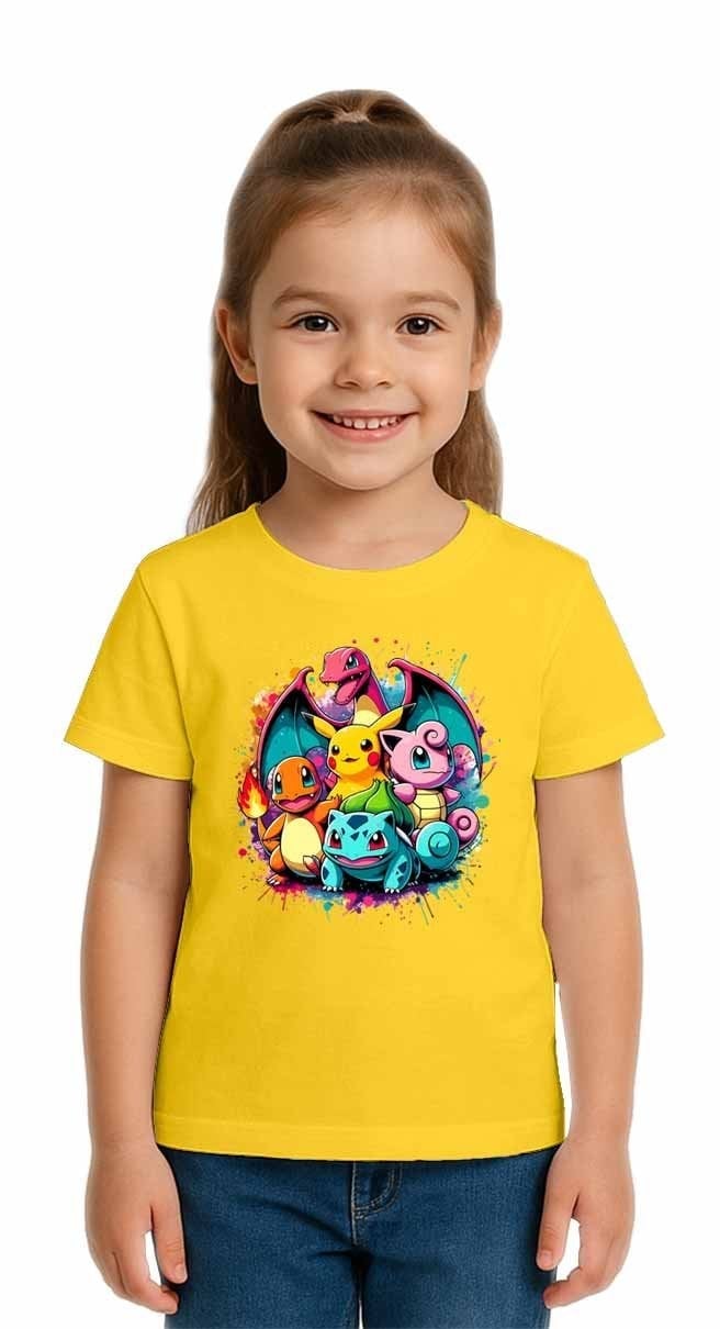 Unisex Pokemon Baskılı Çocuk Tişört pamuklu penye kumaş