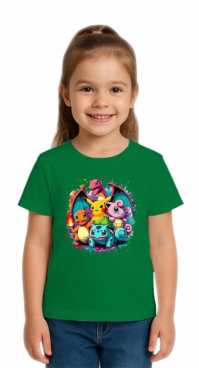 Unisex Pokemon Baskılı Çocuk Tişört pamuklu penye kumaş