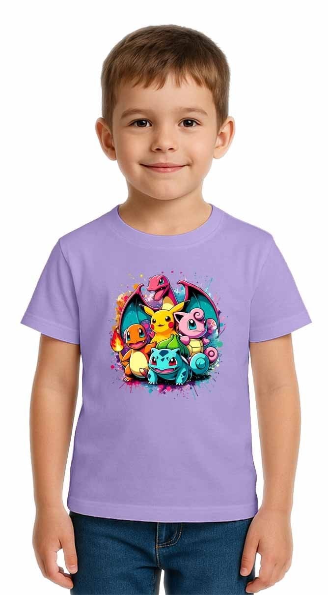Unisex Pokemon Baskılı Çocuk Tişört pamuklu penye kumaş