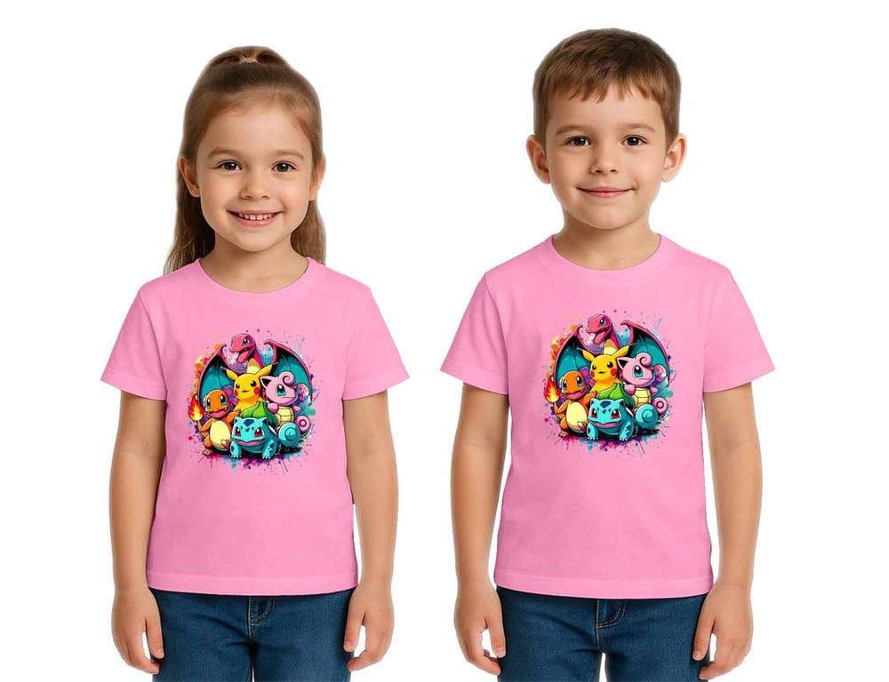 Unisex Pokemon Baskılı Çocuk Tişört pamuklu penye kumaş