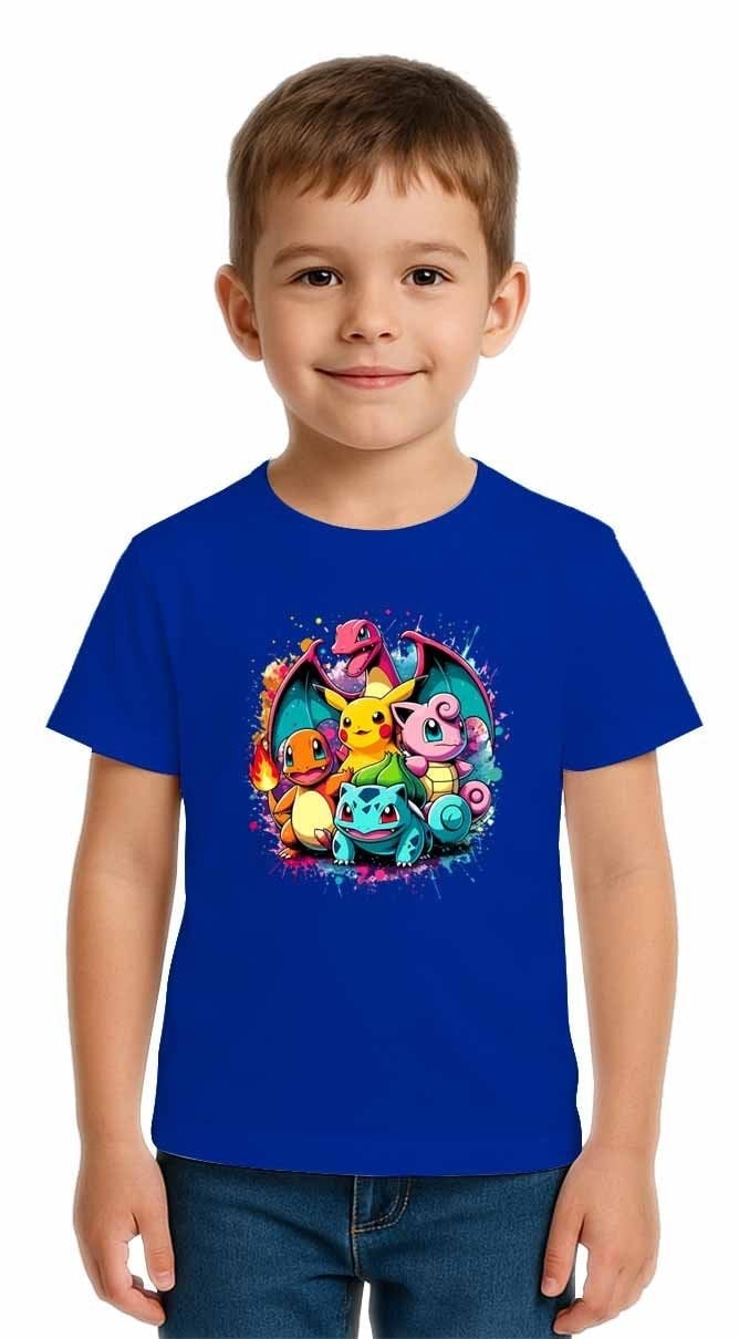 Unisex Pokemon Baskılı Çocuk Tişört pamuklu penye kumaş