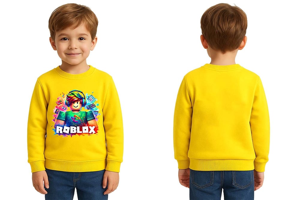 Unisex roblox Baskılı Çocuk Swaetshirt 3 İplik Şardonlu