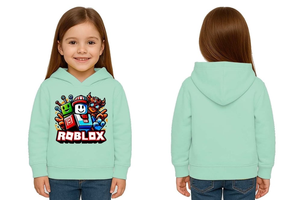 Unisex roblox Baskılı Çocuk Swaetshirt  Baskılı Kapüşonlu 3 İplik Şardonlu